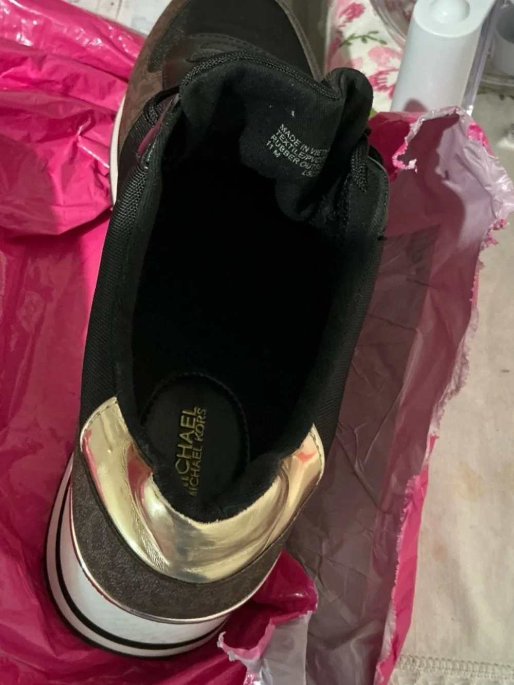 Michael Kors Black and Brown MK Accent Low-Top Sneakers